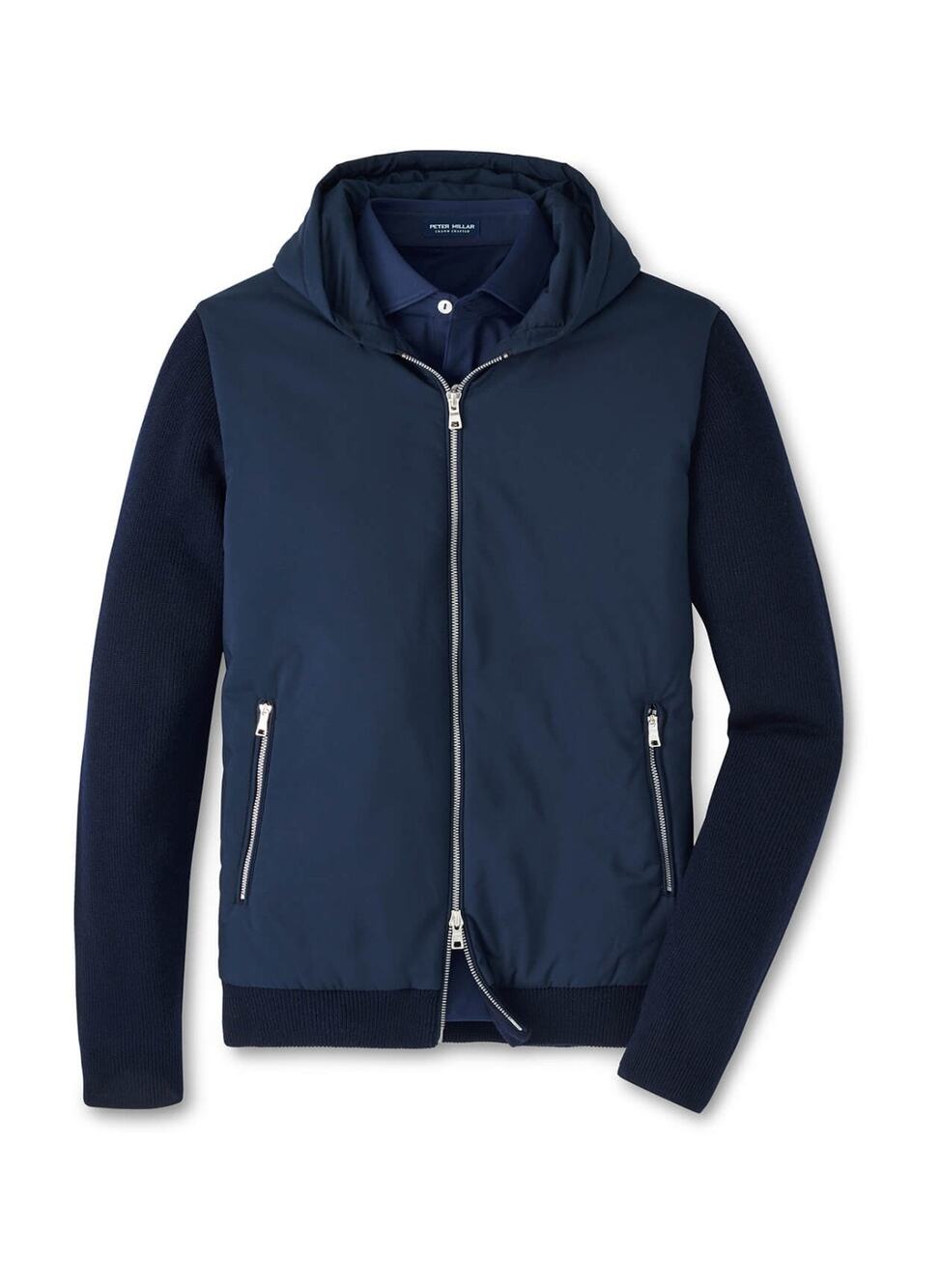 Peter Millar M Holdridge Hybrid Full Zip Hoodie Sweater Navy $495 NWT